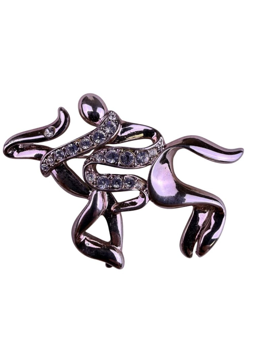 Trifari Womens Silver Tone Metal Abstract Animal Brooch With Rhinestones & Box